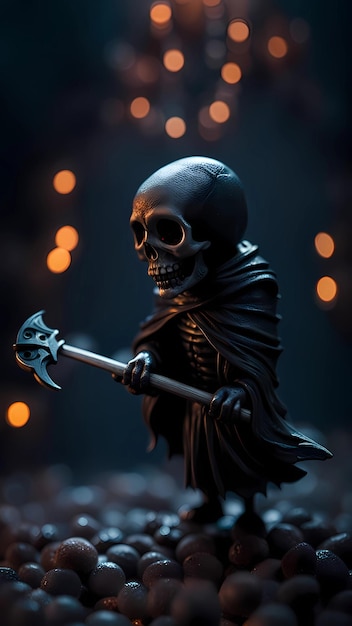 3D grim reaper cartoon character halloween illustration