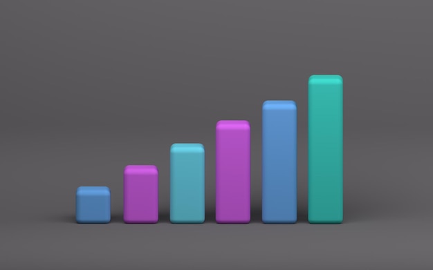 Foto 3d-groeistaafdiagram op geïsoleerde grijze achtergrond marktinvestering handel uitwisseling rendering handel s