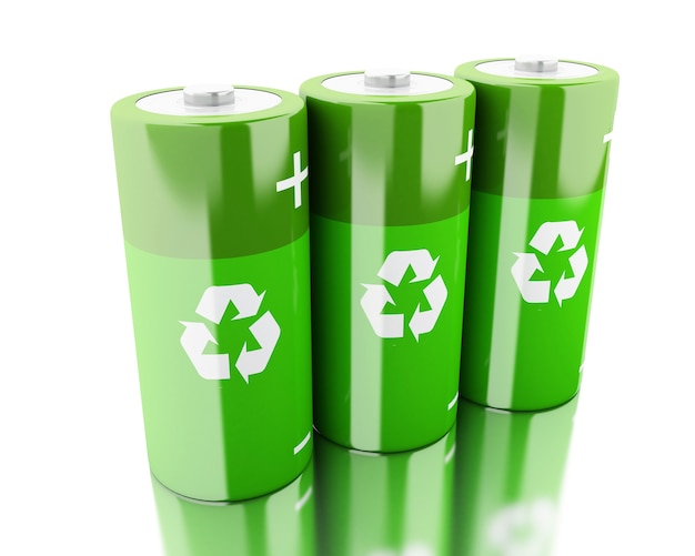 3d Groene batterij met recyclingssymbool.