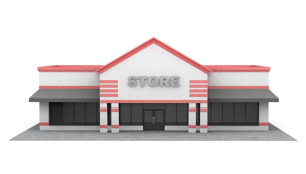 3D-groot winkelgebouw op een witte achtergrond