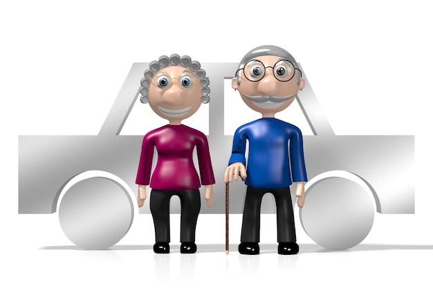 3D grootouders senioren auto concept