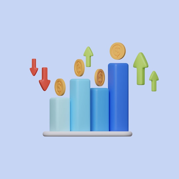 Photo 3d growth analytics chart indicating growth marketing and business strategy grow up concept 3d rendering illustration