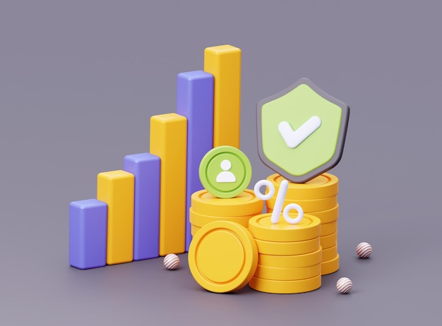 3d growth analytics diagram with user data protection 3d rendering illustrator