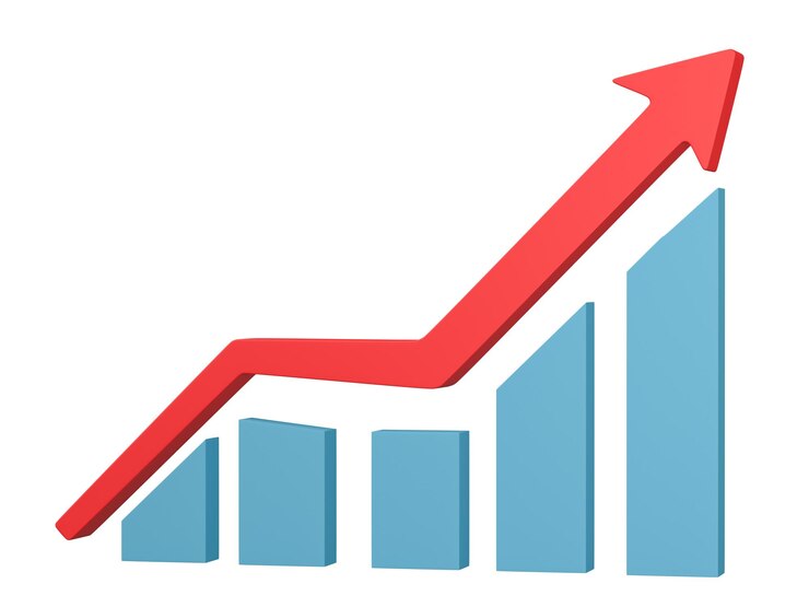 Photo 3d growth diagram with rising arrow icon isolated on white background