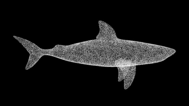 3D-haai op zwarte achtergrond Object gemaakt van glinsterende deeltjes Wilde dieren concept Voor titeltekstpresentatie 3D-animatie