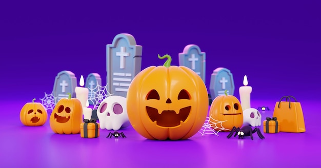 3D ハロウィン背景テンプレート 3D のハロウィン デザイン要素