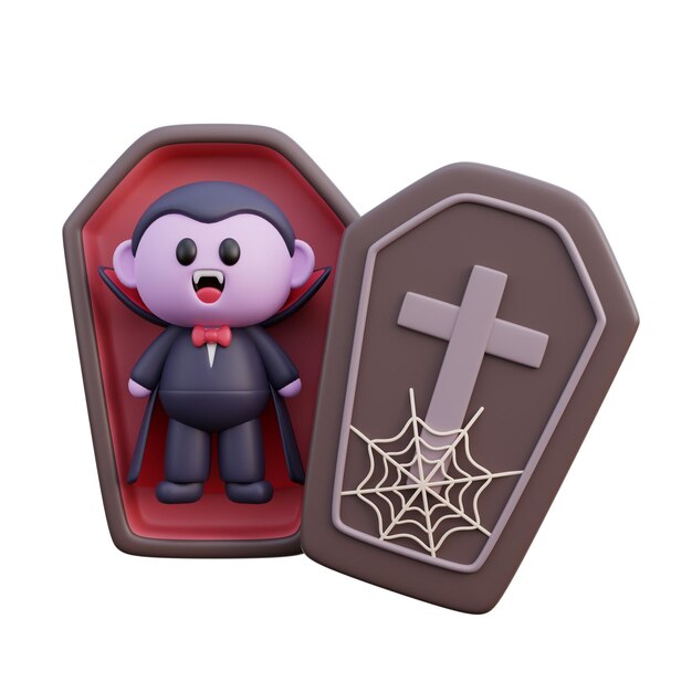 Photo 3d halloween cute vampire dracula cartoon character trick or treat party october holiday 3d rendering