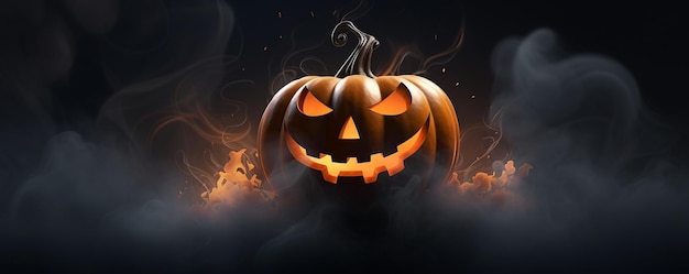 3D halloween frame background with creepy pumpkins