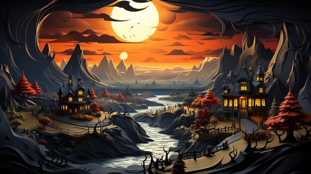 Photo 3d halloween landscape minimal scene background generative ai