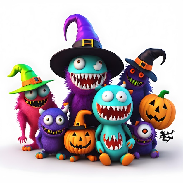 Foto 3d halloween monsters clipart happy halloween day clipart halloween day compositie generatieve ai