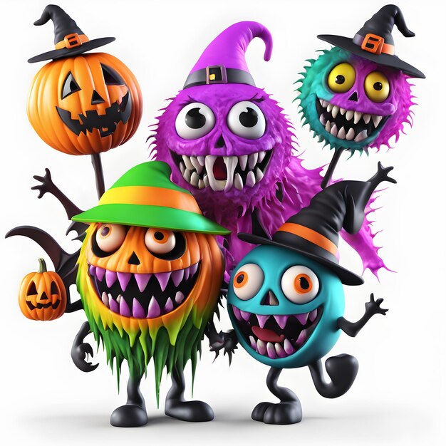 3D Halloween monsters Clipart Happy Halloween Day Clipart Halloween Day compositie Generatieve AI