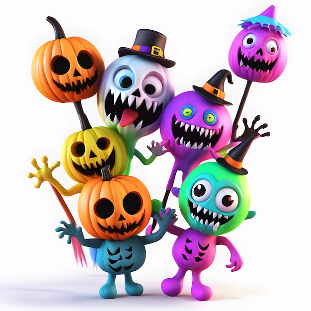 Foto 3d halloween monsters clipart happy halloween day clipart halloween day compositie generatieve ai