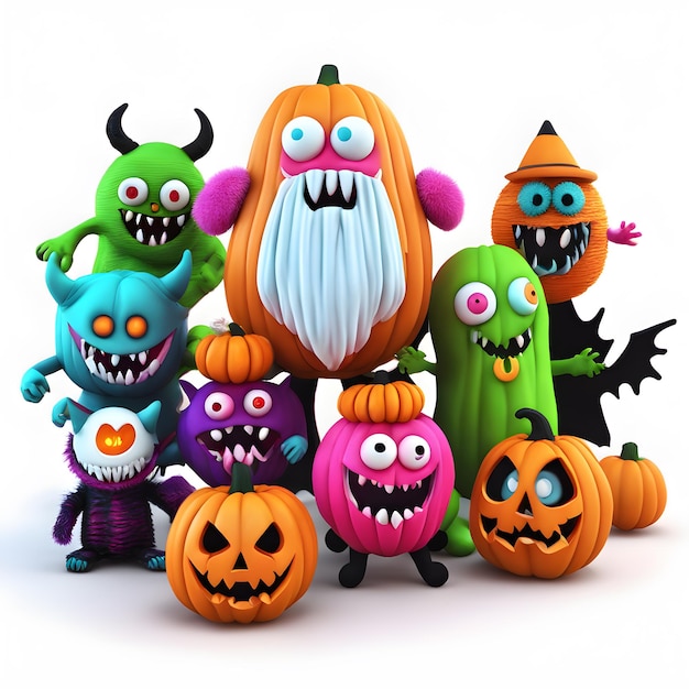 3D Halloween monsters Clipart Happy Halloween Day Clipart Halloween Day composition Generative AI