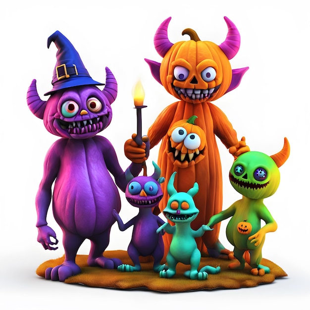 3D Halloween monsters Clipart Happy Halloween Day Clipart Halloween Day composition Generative AI