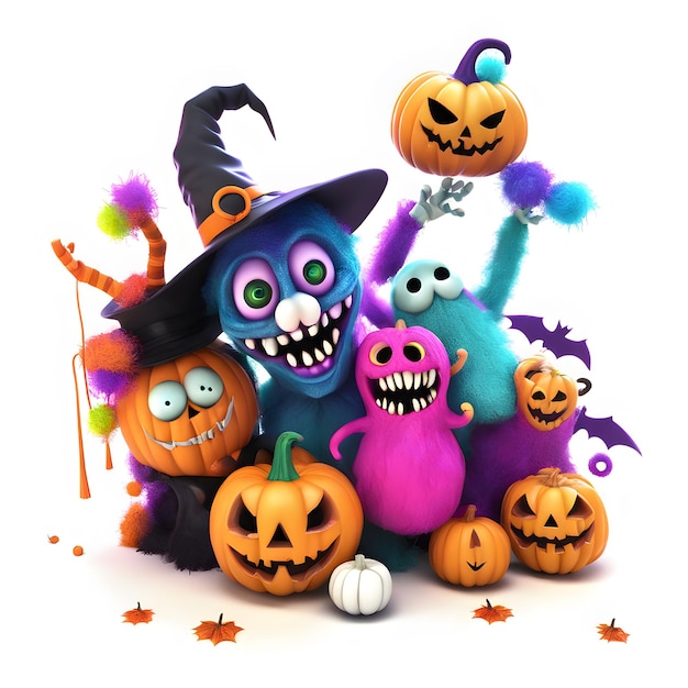 3D Halloween monsters Clipart Happy Halloween Day Clipart Halloween Day composition Generative AI