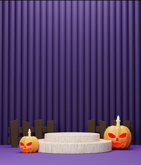 3D Halloween-podium met paarse achtergrond