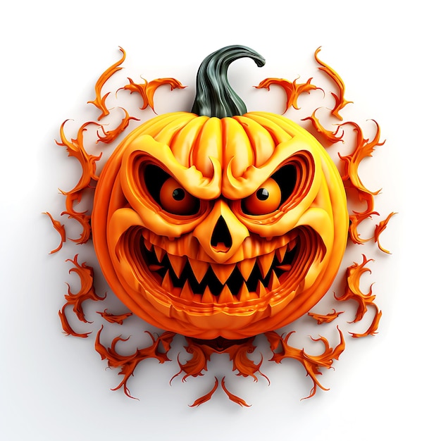 3D Halloween pumpkin face with a scary smile Realistic
