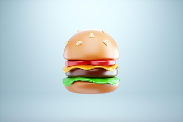 3D hamburger op een lichte achtergrond 3D illustratie 3D-rendering