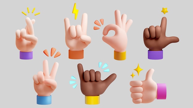 Photo 3d hand gestures icon set