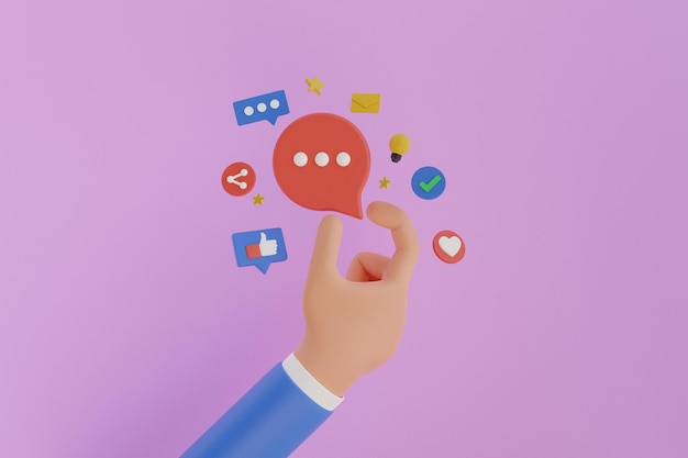 3d hand holding bubble talk sign in social media. social media
creative idea 3d concept