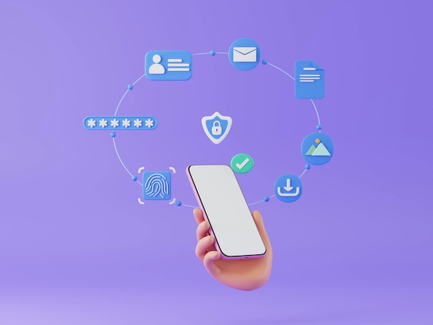 3d hand holding mobile phone using identify cyber secure concept digital security authentication