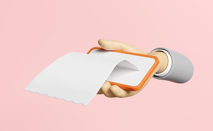 3d hand holding smartphone with bill receipt paper icons isolated on pink background hand using mobile phone invoice electronic bill minimal concept 3d render illustration