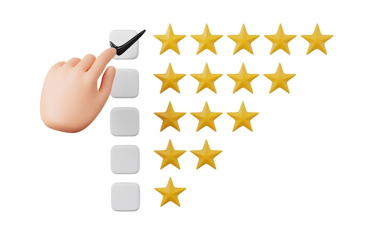 Photo 3d hand holding star or satisfaction symbol online feedback concept