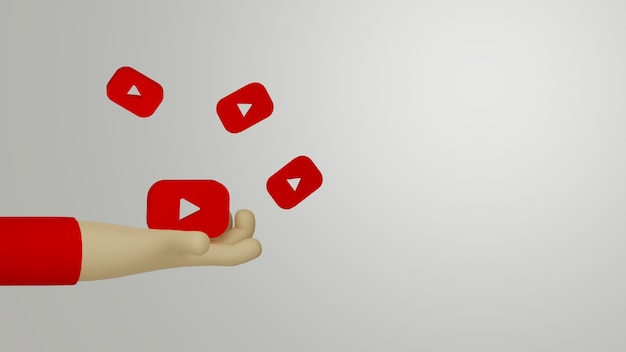 3d mano che tiene il logo di youtube per lo sfondo del concetto di marketing