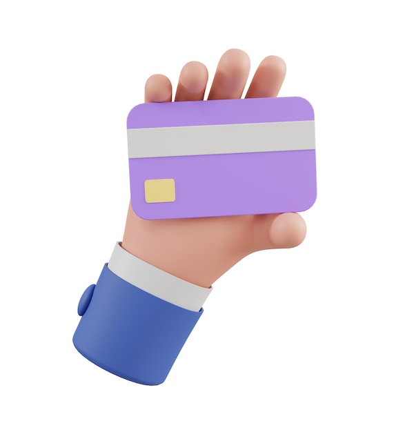 3D-hand met creditcard voor online betaling op witte achtergrond