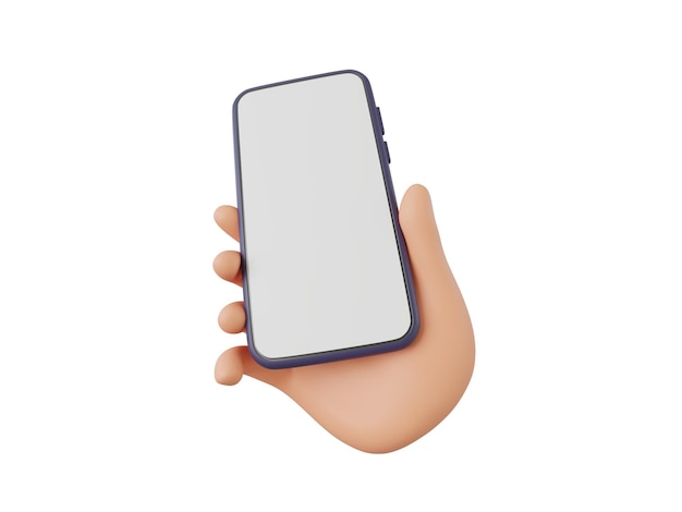 3d hand met mobiele telefoon geïsoleerd op witte achtergrond met clipping pad 3d icoon teken
