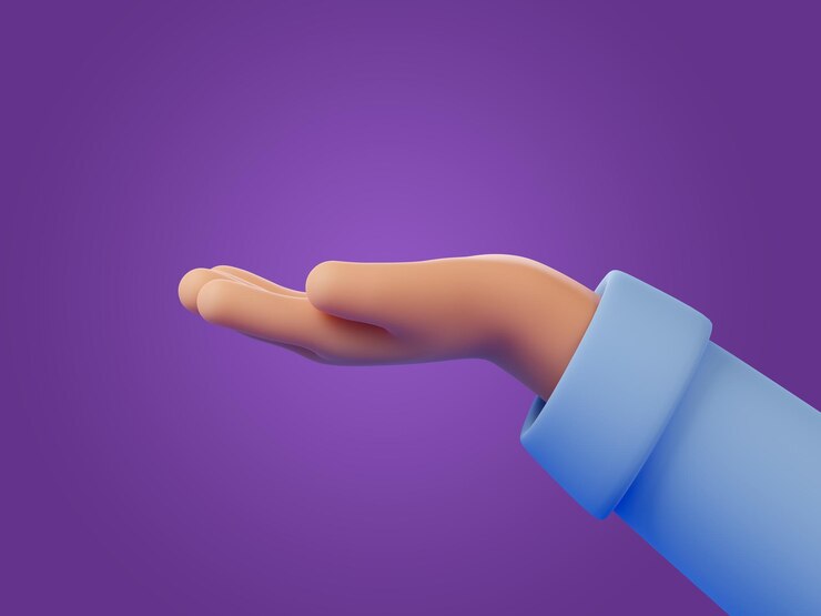 Фотография 3d-рука открыта и готова помочь или получить жест открытой ладони. крупным планом рука обращена вверх.