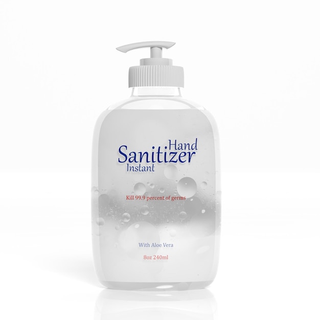 3d hand sanitizer pump plastic bottle isolated on white