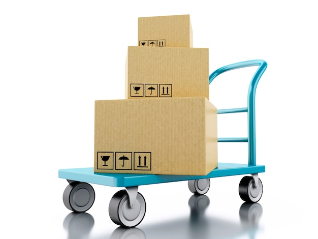 3D hand truck with boxes