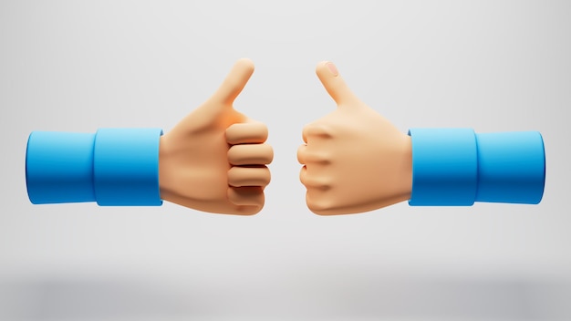 3d hands gesturing approval on white background and blue sleeves for graphic use