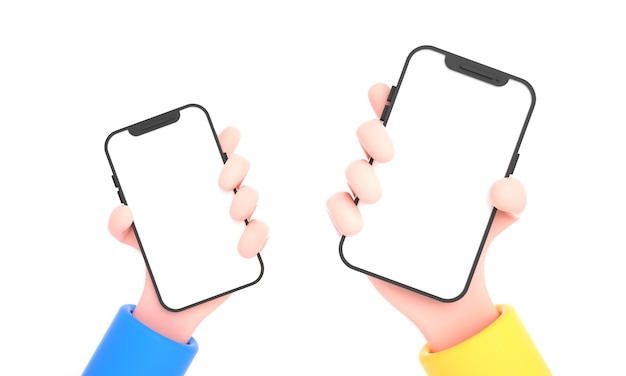 3d hands holding multiple mobile phones mockup isolated with copy space for multipurpose using