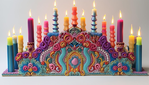 3D Hanukkah Menorah kleurrijke borduurwerk