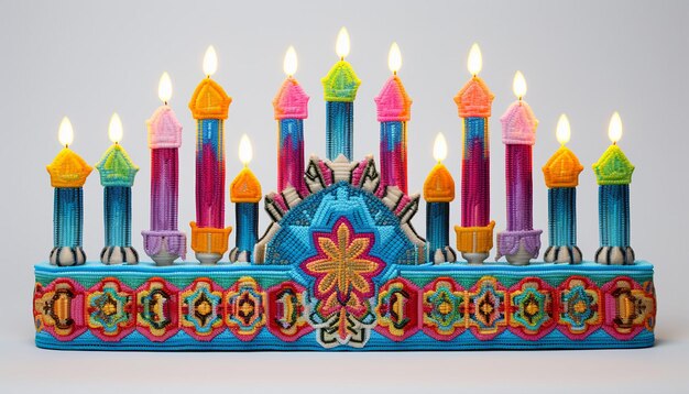 3D hanukkah menorah multicolored embroidery