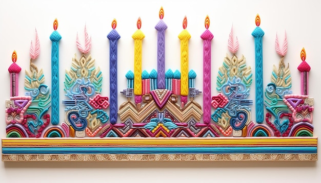 3D hanukkah menorah multicolored embroidery