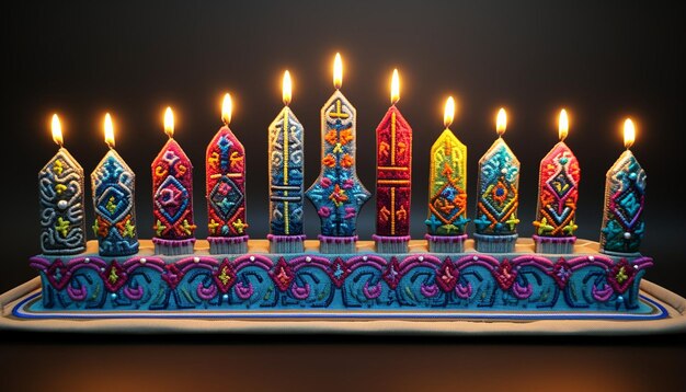 3D hanukkah menorah multicolored embroidery