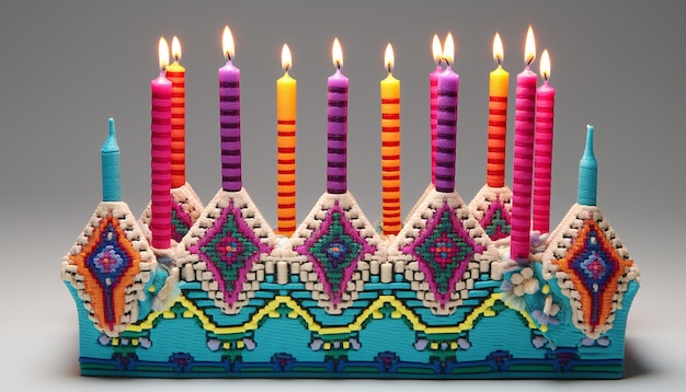 3D hanukkah menorah multicolored embroidery