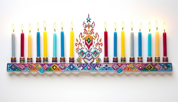 3d hanukkah menorah multicolored embroidery