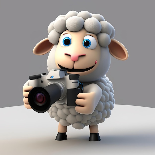 Photo 3d happy baby sheep with adorable smile in pixar style