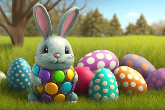 3D Happy Bunny and Easter Eggs Cartoon