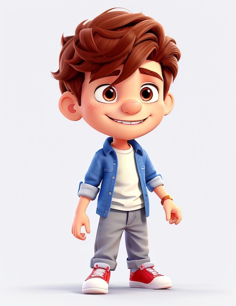 3D Happy Cartoon Character Boy White Background
