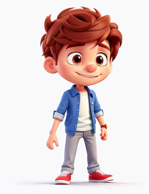 3D Happy Cartoon Character Boy White Background