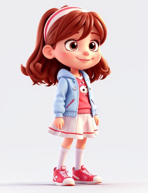 3D счастливый персонаж мультфильма девушка белый фон