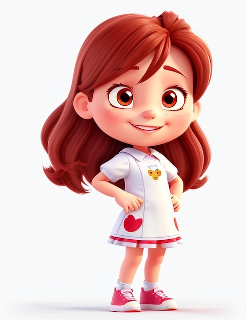 3D Happy Cartoon Character Meisje Witte achtergrond