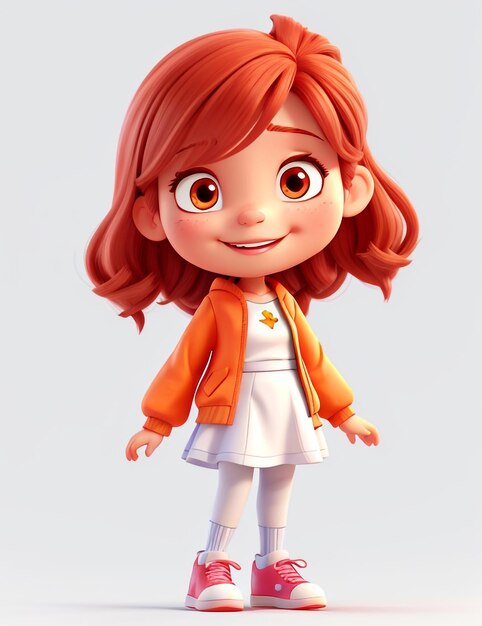 3D Happy Cartoon Character Meisje Witte achtergrond