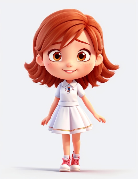 3D Happy Cartoon Character Meisje Witte achtergrond