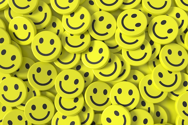 3D happy faces emojis background design.